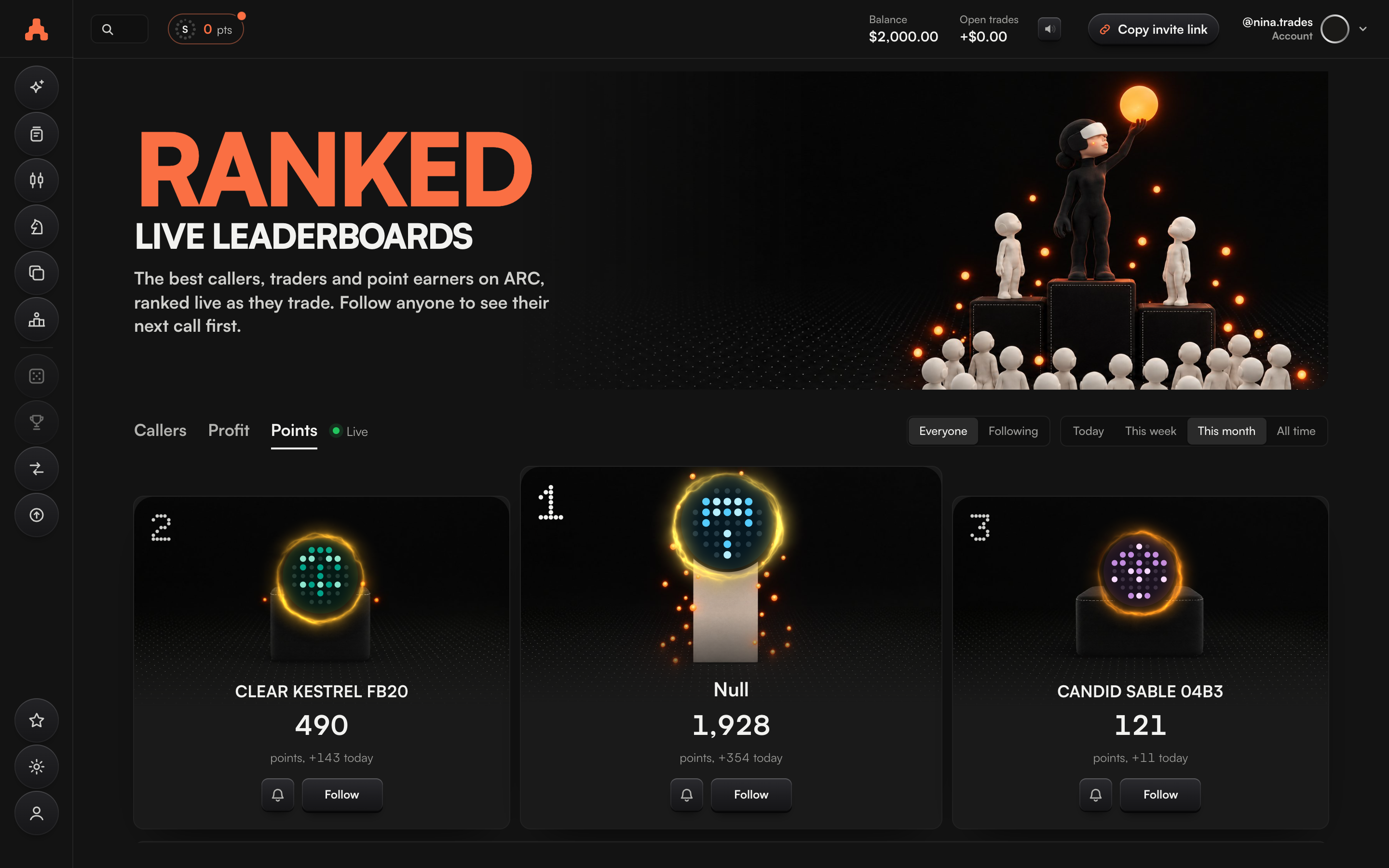 ARC's live leaderboards: the top three on a podium