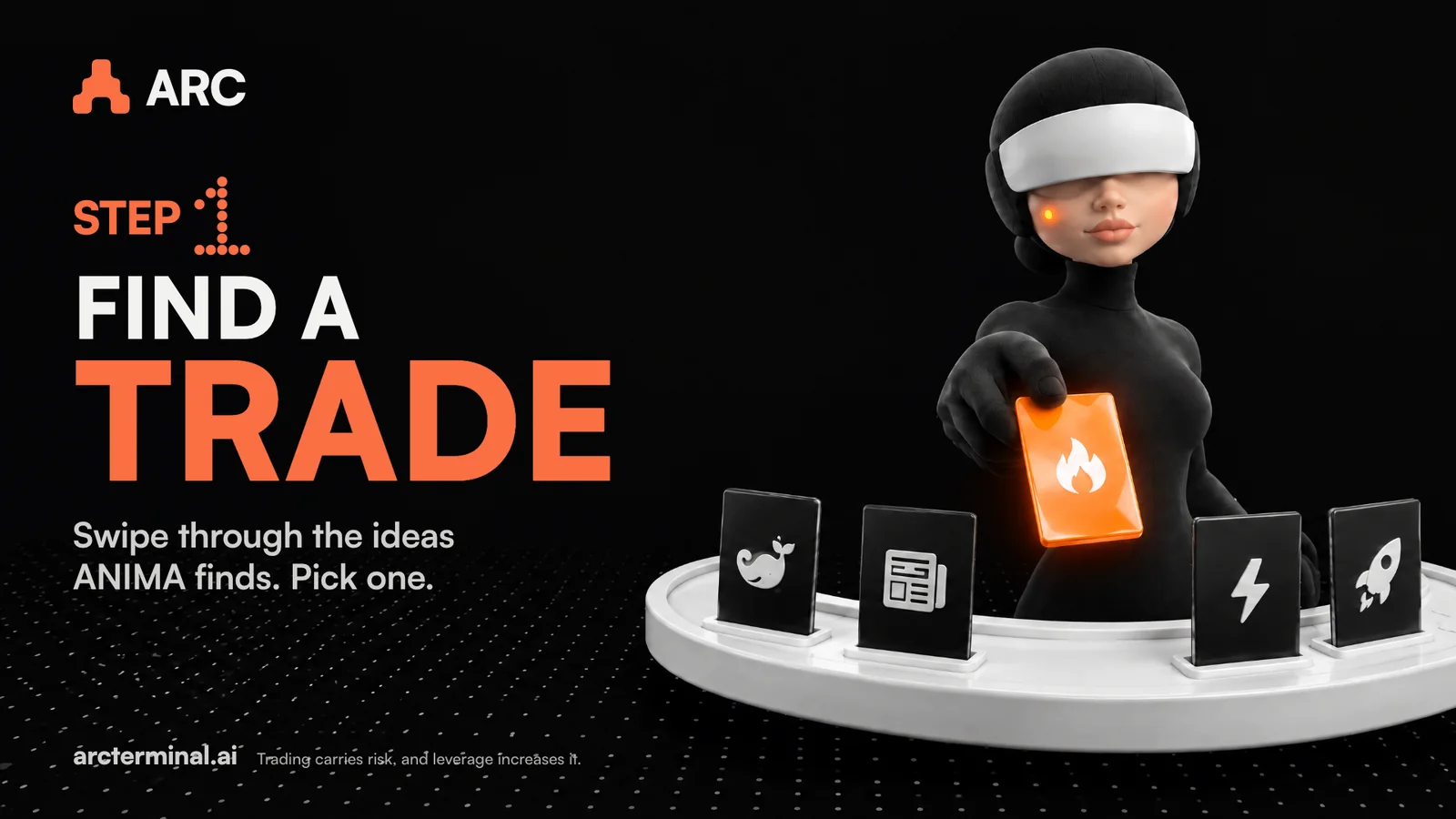 Step 1: find a trade. Swipe through the ideas ANIMA finds. Pick one.